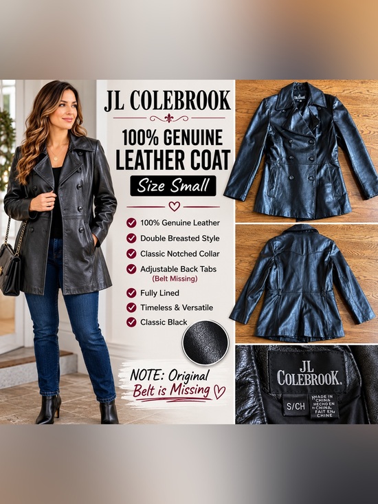 JL Colebrook Jackets & Blazers - JL Colebrook 100% Leather Coat Size Small Black Missing Belt